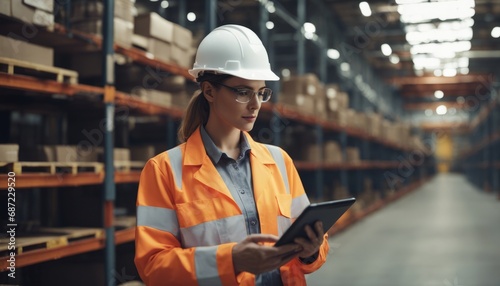 Professional Heavy Industry Engineer_Worker Wearing Safety Uniform and Hard Hat Uses Tablet Computer