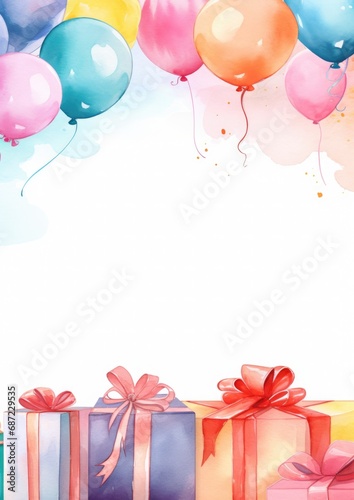 birthday border frame woth balloons and gift boxes,free place for text or copy space
