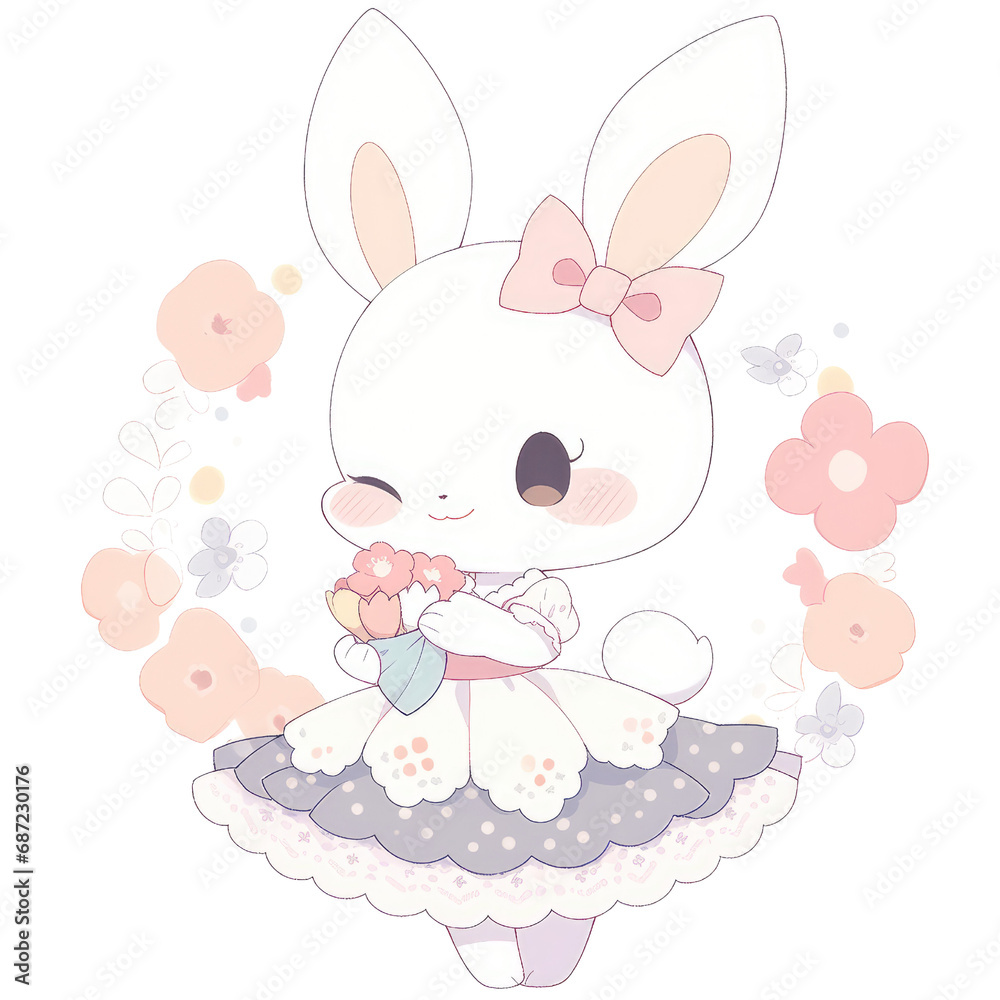 Cute Rabbit in a Flower Garden Adorable Bunny and Floral Art Cute Rabbit in a Flower Garden Adorable Bunny and Floral Art