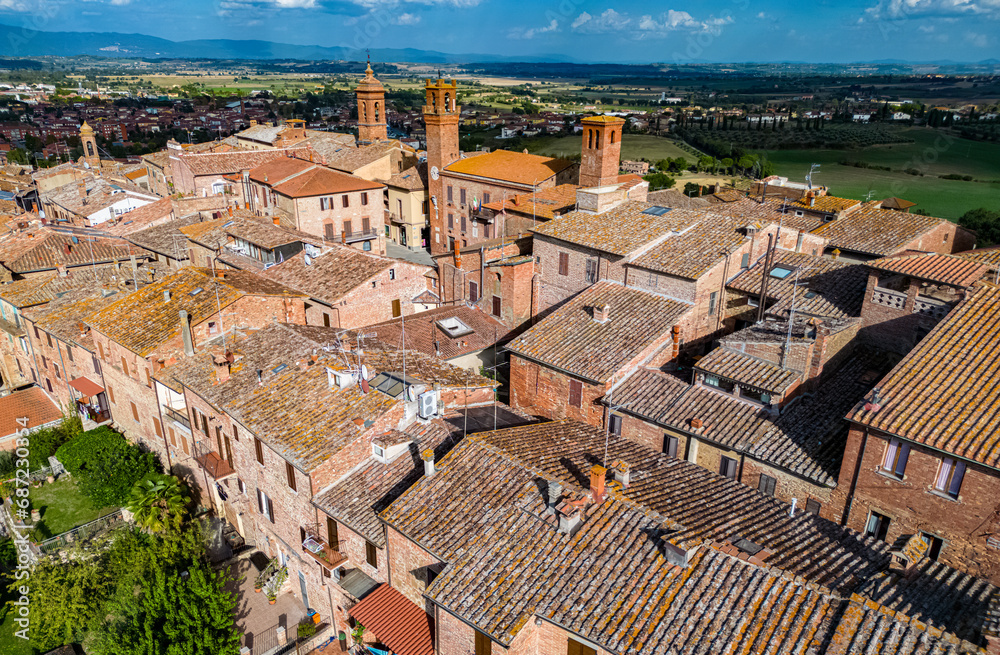 Aerial view of Torrita di Siena, Tuscany, Italy