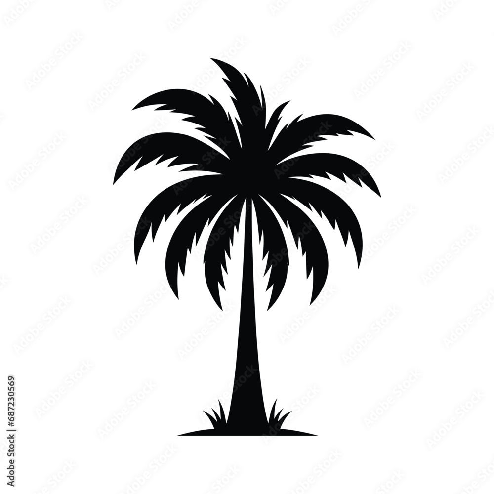 Coconut tree black sihouette vector eps.