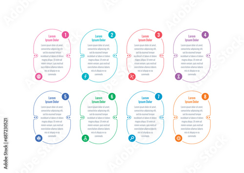 outline geometric shapes informational template. magazine, business, web, internet, annual report infographic template. eight options infographic template