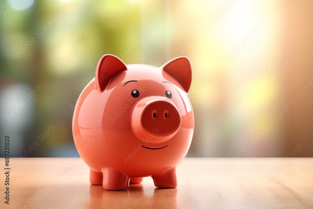 a pig money box on a table with blurred background a pig money box on a table with blurred background