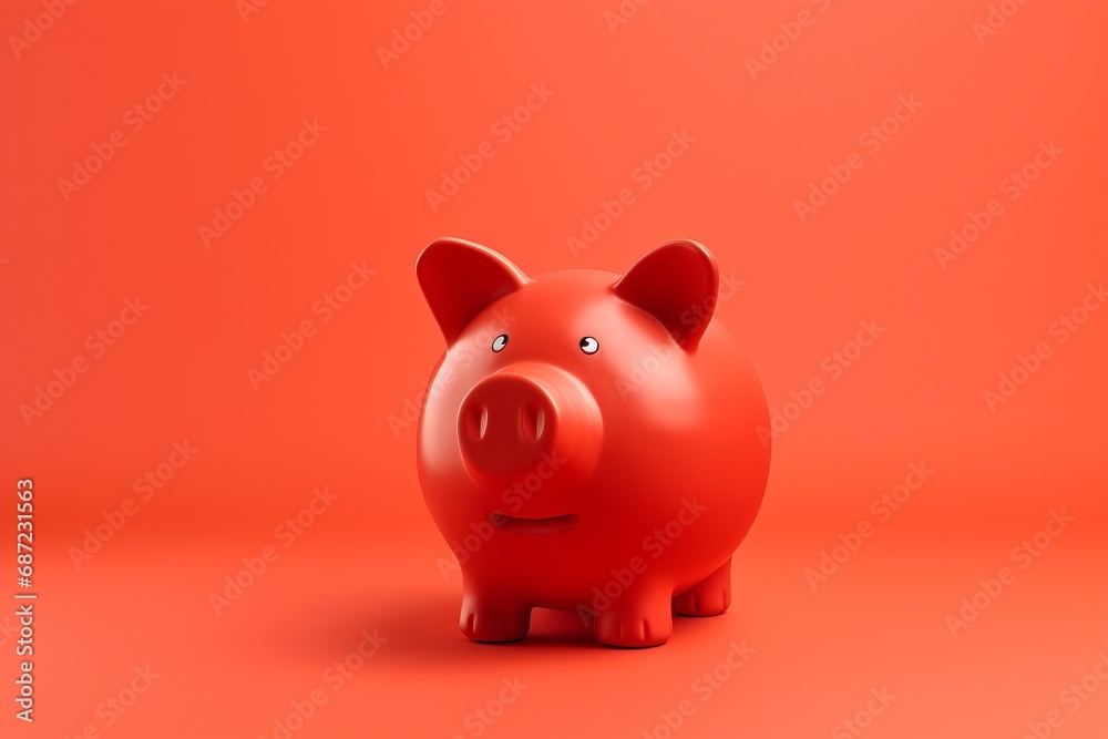 a red pig money box in plain red background