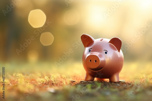 a pig money box on a table with blurred background