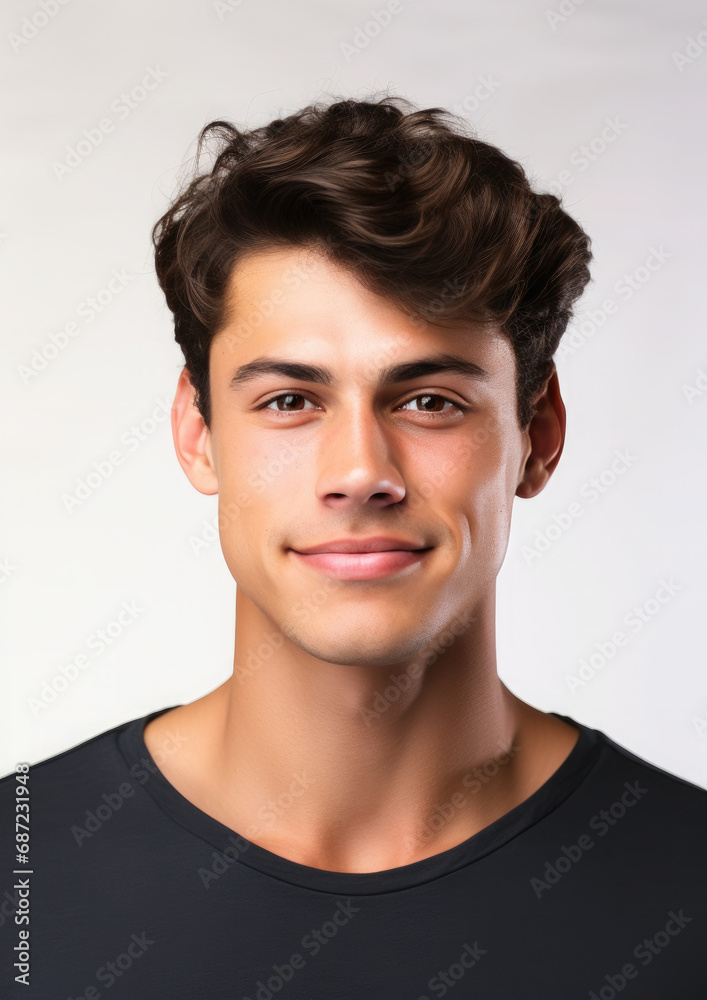 handsome young man on a white background, portrait of a stylish guy, beauty shooting, studio, model, health, cosmetology, spa, skin care, hairstyle, boy, emotional face, smile, isolate, place for text handsome young man on a white background, portrait of a stylish guy, beauty shooting, studio, model, health, cosmetology, spa, skin care, hairstyle, boy, emotional face, smile, isolate, place for text