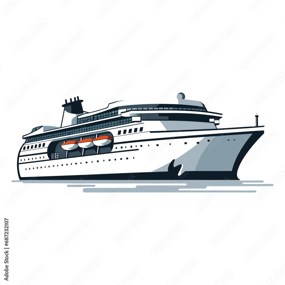 cruise ship illustration. Voyage passenger ship, nautical symbol. Marine holiday vacation, travelling design transport, generative ai