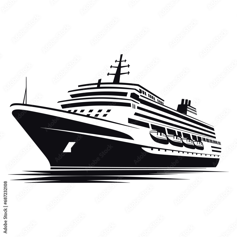 cruise ship illustration. Voyage passenger ship, nautical symbol. Marine holiday vacation, traveling design transport, generative ai