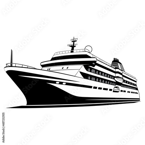 cruise ship illustration. Voyage passenger ship, nautical symbol. Marine holiday vacation, travelling design transport, generative ai