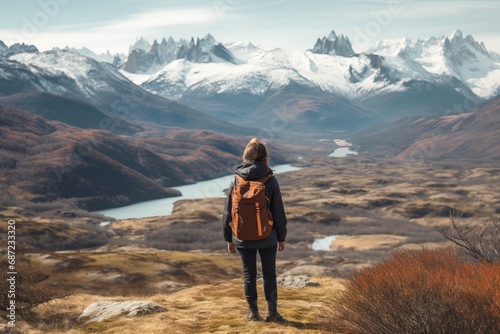 lonely trekker walking in the national parks of Patagonia © urdialex