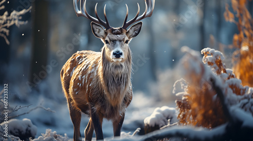 Winter Woodland Majesty: A Forest Deer Amidst a Winter Landscape © Benjamin