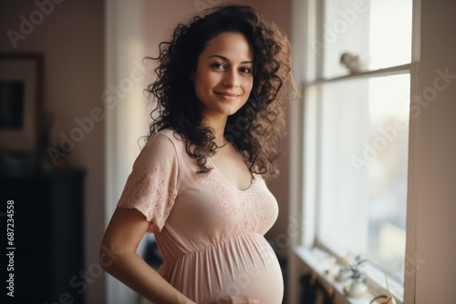 Portrait of a young pregnant woman in her home photo