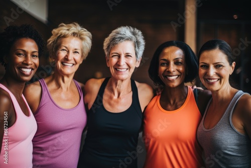 Smiling portrait of senior women in gym