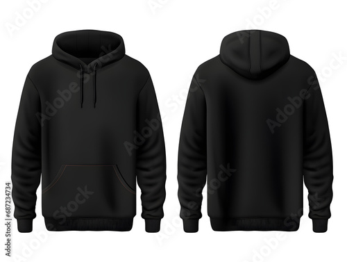 lank black male hoodie sweatshirt long sleeve with clipping path, men hoody with hood for your design mockup for print, isolated on png background. Template sport winter clothes.