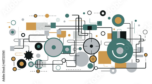 abstract shapes and lines graphic design modern art engine geometric industrial mechanical composition on transparent background
