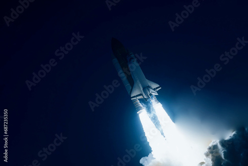 Fototapeta Naklejka Na Ścianę i Meble -  The launch of a spaceship into space. Elements of this image furnished by NASA
