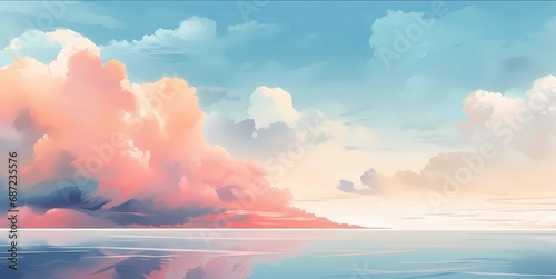 Sea sunset background, Colorful sky with clouds and ocean, Generative AI illustrations. photo