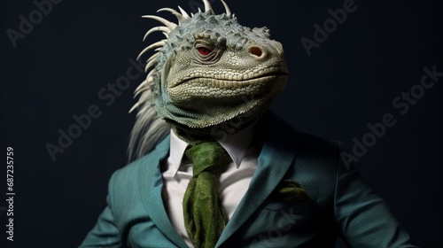 portrait of A Iguana animal Mafia in a mafia italian.Generative AI