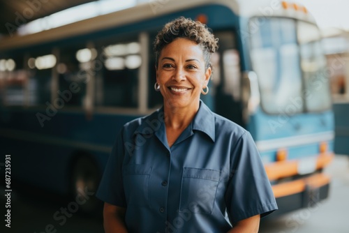 Portrait of a middle aged female bus driver photo