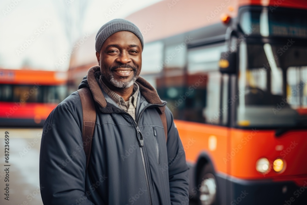 Portrait of a middle aged male bus driver Portrait of a middle aged male bus driver