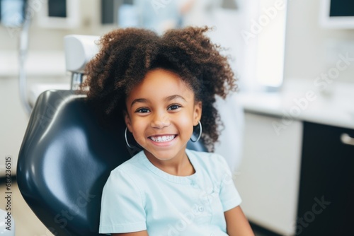 Portrait of a smiling little girl at the dentist office