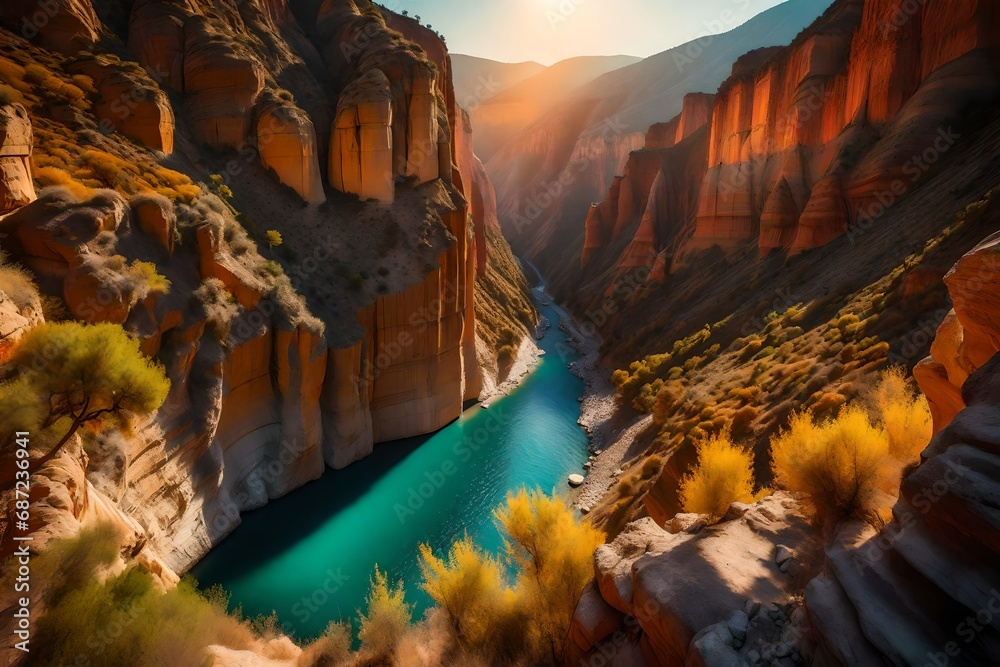 Colorful canyon landscape at sunset. nature scenery in the canyon. amazing nature background. - obrazy, fototapety, plakaty 