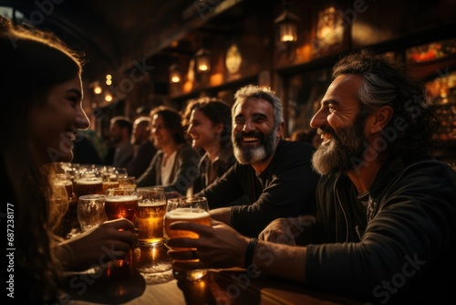 Friends Enjoying a Night Out at a Cozy Bar Generative AI