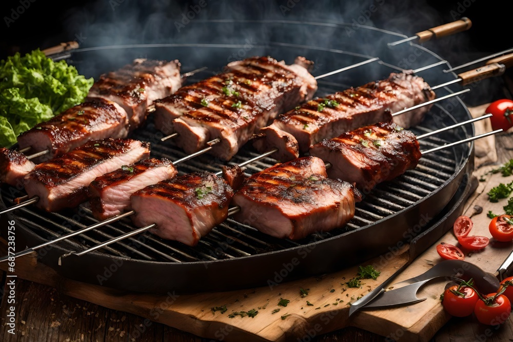 Pork barbecue on a grill