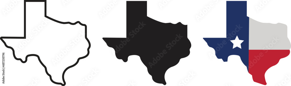 Vecteur Stock Texas map icon set, Texas map isolated on transparent ...