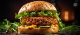 Spicy vegan burgers with millet chickpeas and herbs in selective focus Copy space image Place for adding text or design
