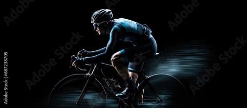 Silhouette of a cyclist riding a sport bike isolated on black background Copy space image Place for adding text or design