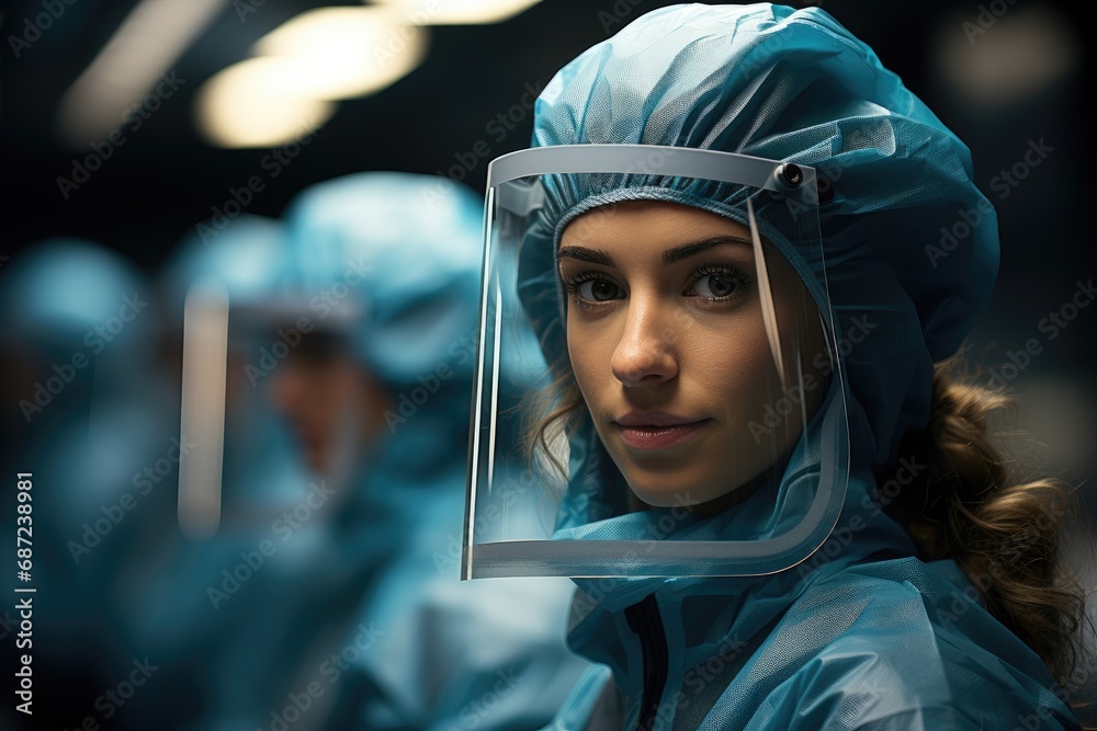A determined healthcare worker braves the elements, her face shield protecting both her humanity and her patients A determined healthcare worker braves the elements, her face shield protecting both her humanity and her patients