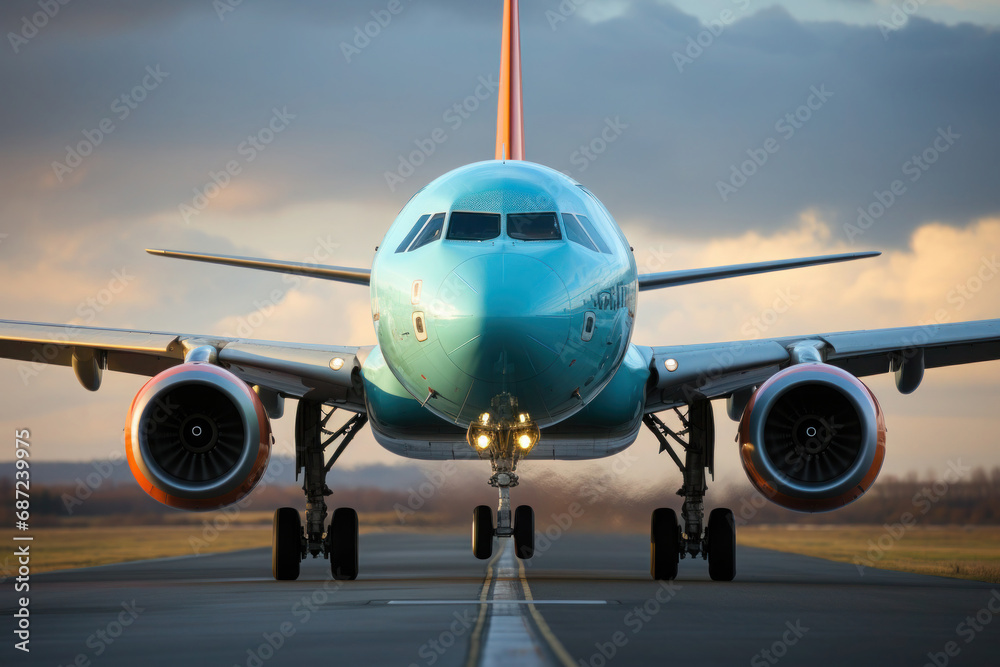Passenger airplane on runway at the airport. Travelling by air transport Passenger airplane on runway at the airport. Travelling by air transport