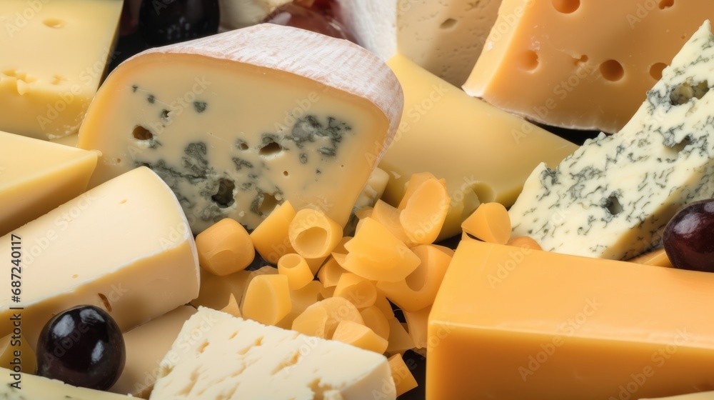 Various Types Of Cheese Showcasing A Delectable Assortment Of Textures 