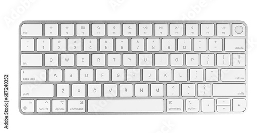 silver keyboard with fingerprint scanner on white background