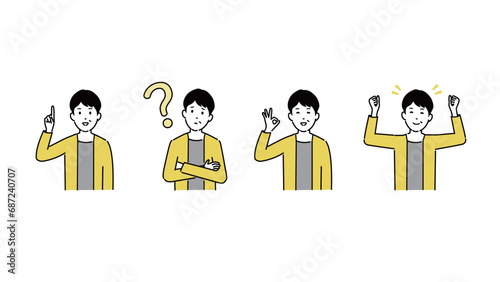 いろいろな表情の40代女性のイラスト、ベクター