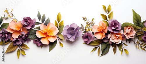White background isolated flowers and leaves handmade Copy space image Place for adding text or design