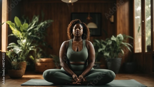 Dark-skinned, fat girl does yoga
