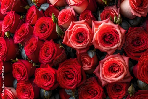 Bouquet of fresh roses  flower bright background. A close up macro shot of a red rose.