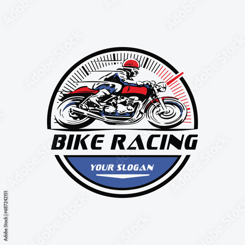 motorbike racing logo design vector