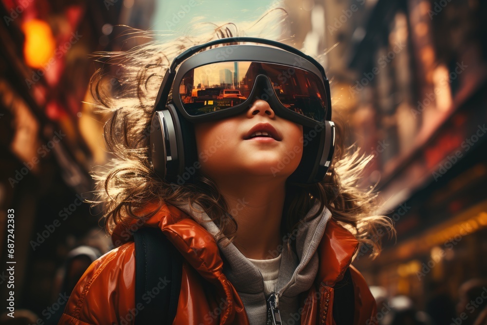 Portrait of beautiful little girl in glasses of virtual reality. Portrait of beautiful little girl in glasses of virtual reality.