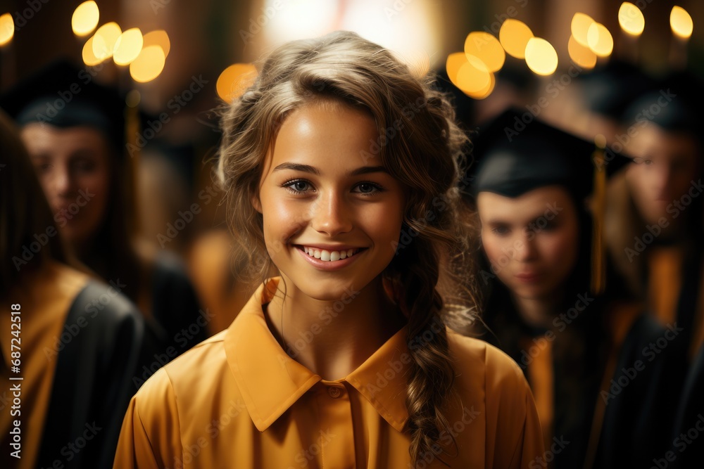 Smiling white lady holds diploma 