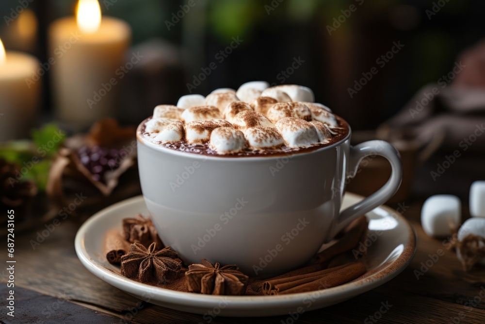 Warm Cup of Hot Chocolate Topped With Fluffy Marshmallows Generative AI Warm Cup of Hot Chocolate Topped With Fluffy Marshmallows Generative AI