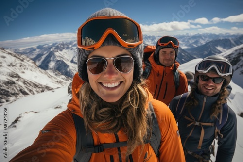 Selfie skiers on mountain