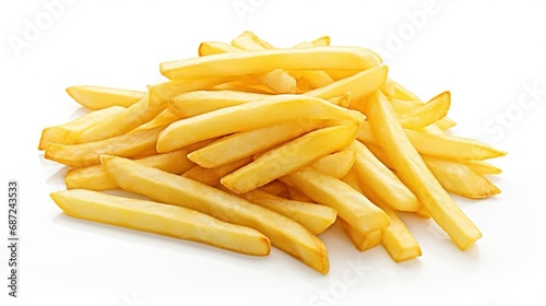 French fries potatoes isolated on empty white background Created with Generative Ai technolog
