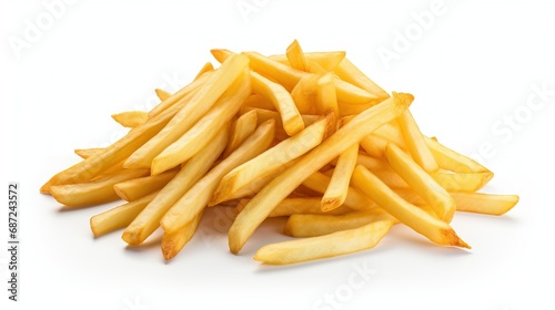 French fries potatoes isolated on empty white background Created with Generative Ai technolog