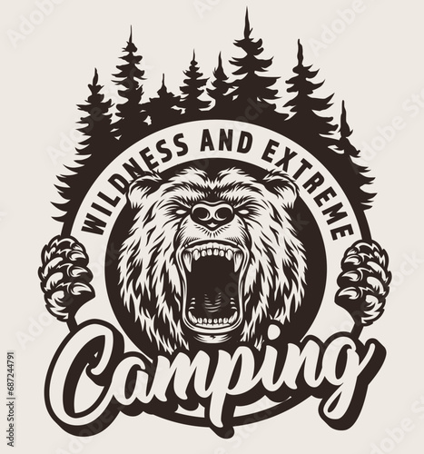 Badge, Hiking, Camping - Symbol. Vector