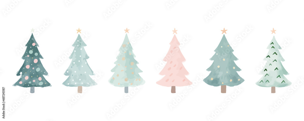 Collection of Watercolor Christmas Trees Collection of Watercolor Christmas Trees