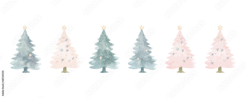 Collection of Watercolor Christmas Trees Collection of Watercolor Christmas Trees