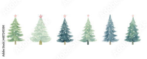 Collection of Watercolor Christmas Trees